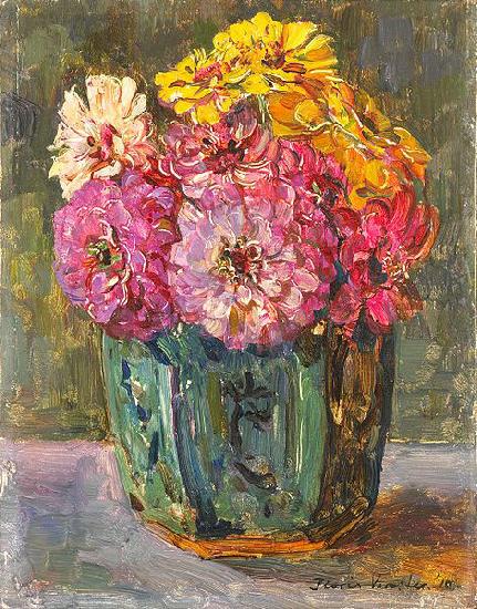 Floris Verster Stillife with zinnias in a ginger pot. China oil painting art